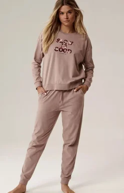 Damskie ATLANTIC Bielizna Homewear|Piżamy Damskie - długa bawełniana piżama damska NLP-499-BEŻOWY CIEMNY