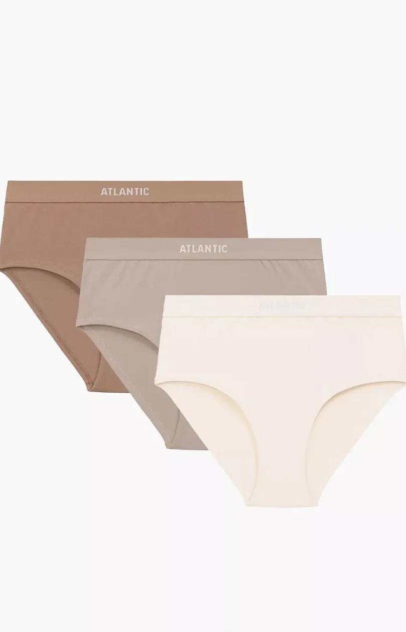 Damskie ATLANTIC Majtki Z Wysokim Stanem|Bielizna Plus Size - 3-pack figi damskie Maxi Sport 3CLP-009B-ECRC/BEZ/BEZC