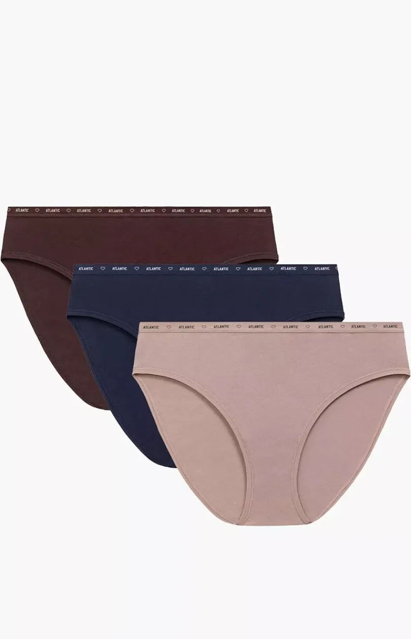 Damskie ATLANTIC Majtki Z Wysokim Stanem|Figi Bawełniane - 3-pack figi damkie port High Leg 3CLP-010-BRO/BEZC/GRA