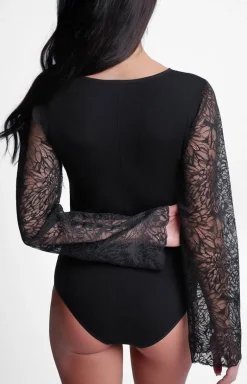 Ava body damskie z koronką i długim rękawem 030