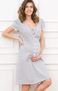Damskie Italian Fashion Bielizna Ciążowa|Ciążowa Bielizna Nocna - Bawełniana ciążowa kozua daka do karienia zaro-różowa Carina