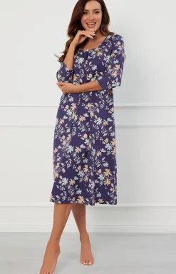 Damskie Italian Fashion Koszule Nocne|Koszule Nocne Damskie - Bawełniana koszua daska z rękawe 3/4 Puia
