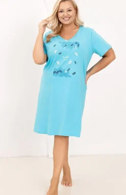 Bawełniana koszula nocna damska turkusowa plus size 178