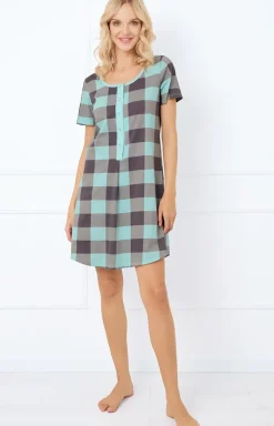 Damskie Italian Fashion Koszule Nocne Damskie|Koszula Nocna Rozpinana - Bawełniana kozua nocna daka na krótki rękaw andra