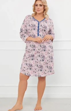 Damskie Italian Fashion Koszule Nocne Damskie|Koszula Nocna Rozpinana - Bawełniana kozula nocna daka z rękawe 3/4 Lacenta