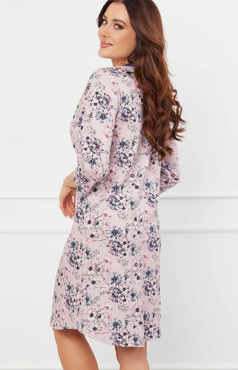 Damskie Italian Fashion Koszule Nocne Damskie|Koszula Nocna Rozpinana - Bawełniana kozula nocna daka z rękawe 3/4 Lacenta
