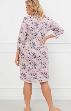 Damskie Italian Fashion Koszule Nocne Damskie|Koszula Nocna Rozpinana - Bawełniana kozula nocna daka z rękawe 3/4 Lacenta