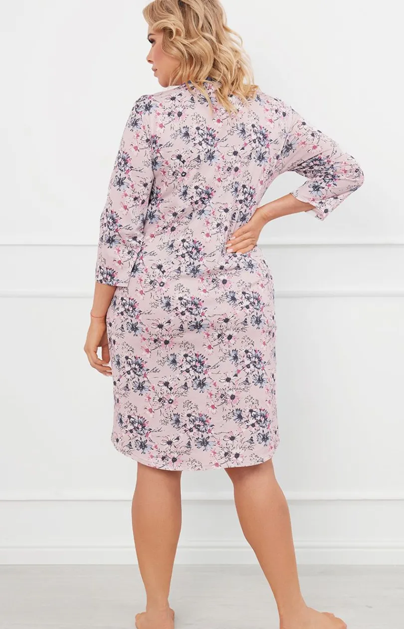 Damskie Italian Fashion Koszule Nocne Damskie|Koszula Nocna Rozpinana - Bawełniana kozula nocna daka z rękawe 3/4 Lacenta