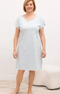Damskie Regina Koszule Nocne|Koszule Nocne Damskie - Bawełniana koszula nocna w e paski plus size 2001