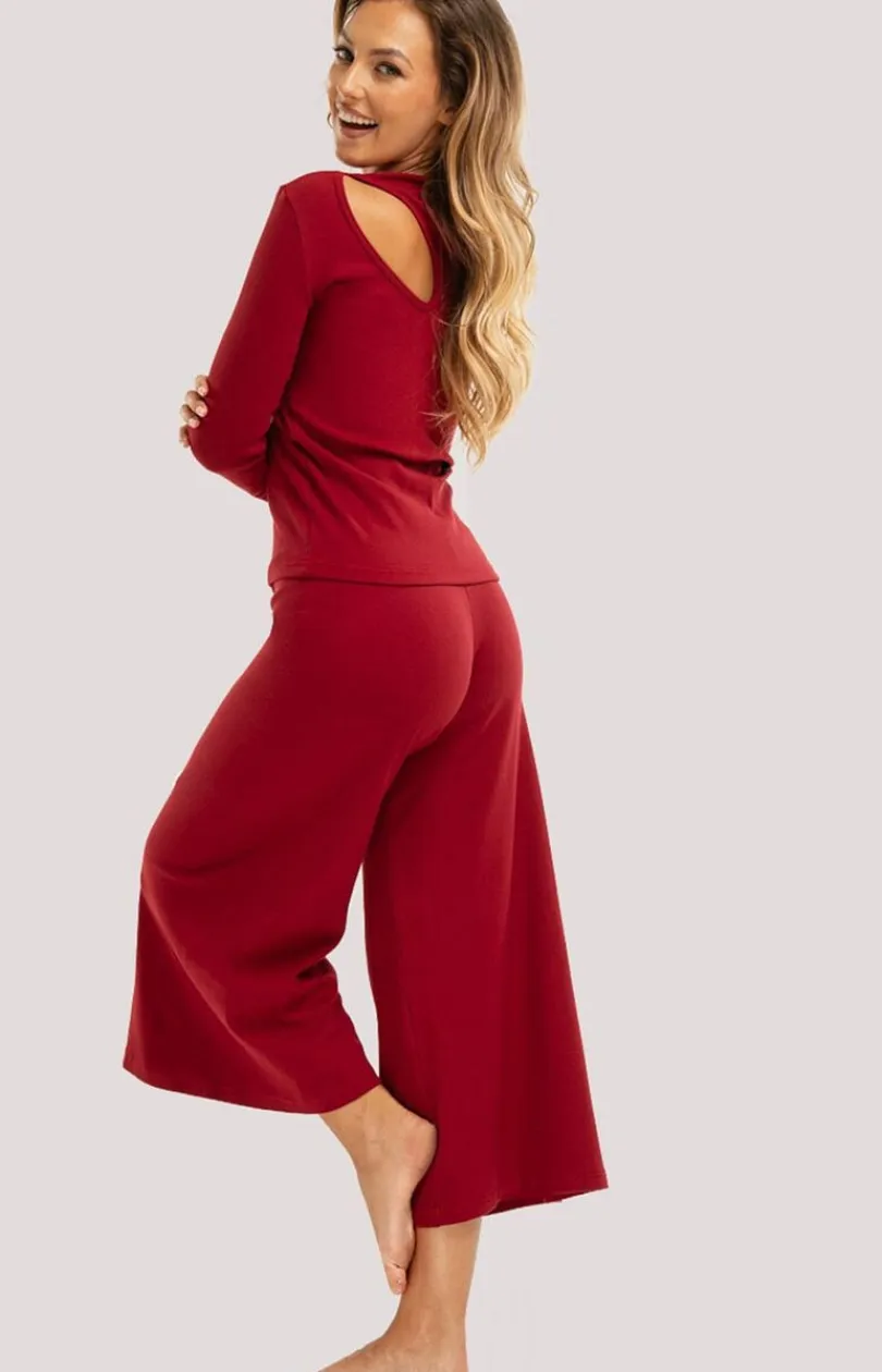 Damskie Unikat Bielizna Homewear|Piżamy Damskie - Bawełniana piżaa daka bordowa Zen