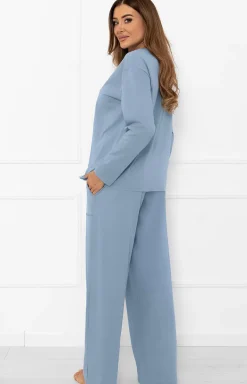 Damskie Italian Fashion Bielizna Homewear|Piżamy Damskie - Bawełniana piżama damska na długi rękaw i długie spodnie stalowe Ksara