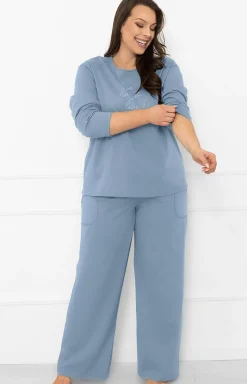 Damskie Italian Fashion Bielizna Homewear|Piżamy Damskie - Bawełniana piżama damska na długi rękaw i długie spodnie stalowe Ksara