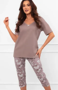 Damskie Italian Fashion Bielizna Plus Size|Piżamy Damskie Krótkie - Bawełniana piżaa daska na krótki rękaw i 3/4 spodnie Kiuri