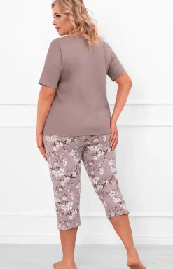Damskie Italian Fashion Bielizna Plus Size|Piżamy Damskie Krótkie - Bawełniana piżaa daska na krótki rękaw i 3/4 spodnie Kiuri