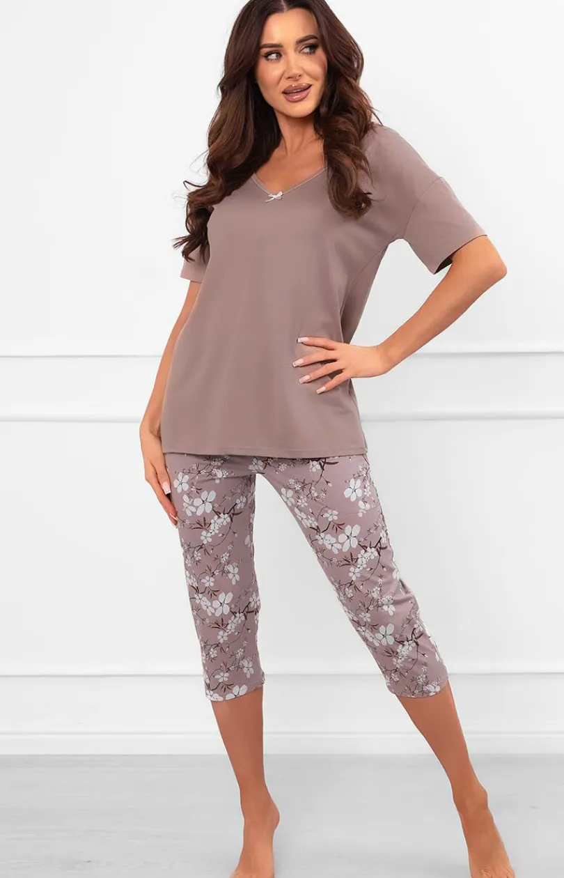 Damskie Italian Fashion Bielizna Plus Size|Piżamy Damskie Krótkie - Bawełniana piżaa daska na krótki rękaw i 3/4 spodnie Kiuri