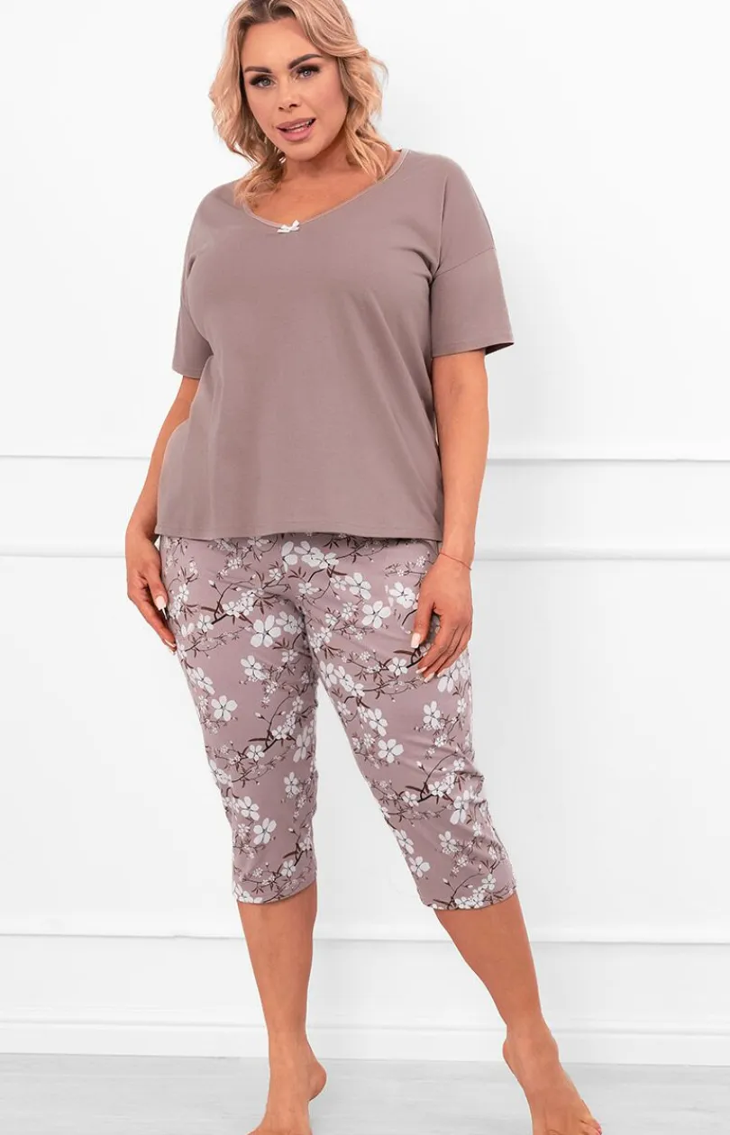 Damskie Italian Fashion Bielizna Plus Size|Piżamy Damskie Krótkie - Bawełniana piżaa daska na krótki rękaw i 3/4 spodnie Kiuri