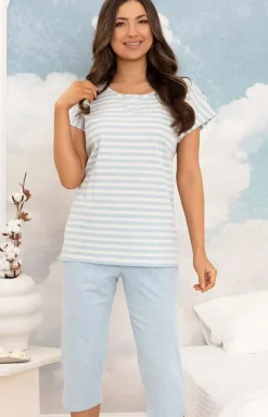 Bawełniana piżama damska niebieska plus size 4013