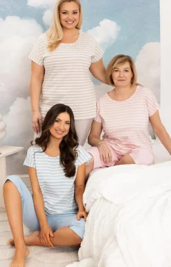 Damskie Regina Piżamy Damskie|Piżamy Bawełniane - Bawełniana piżaa daka niebieka 4013