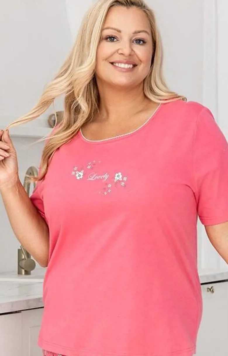 Bawełniana piżama damska plus size różowa 736