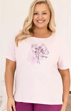 Bawełniana piżama damska plus size różowa 739