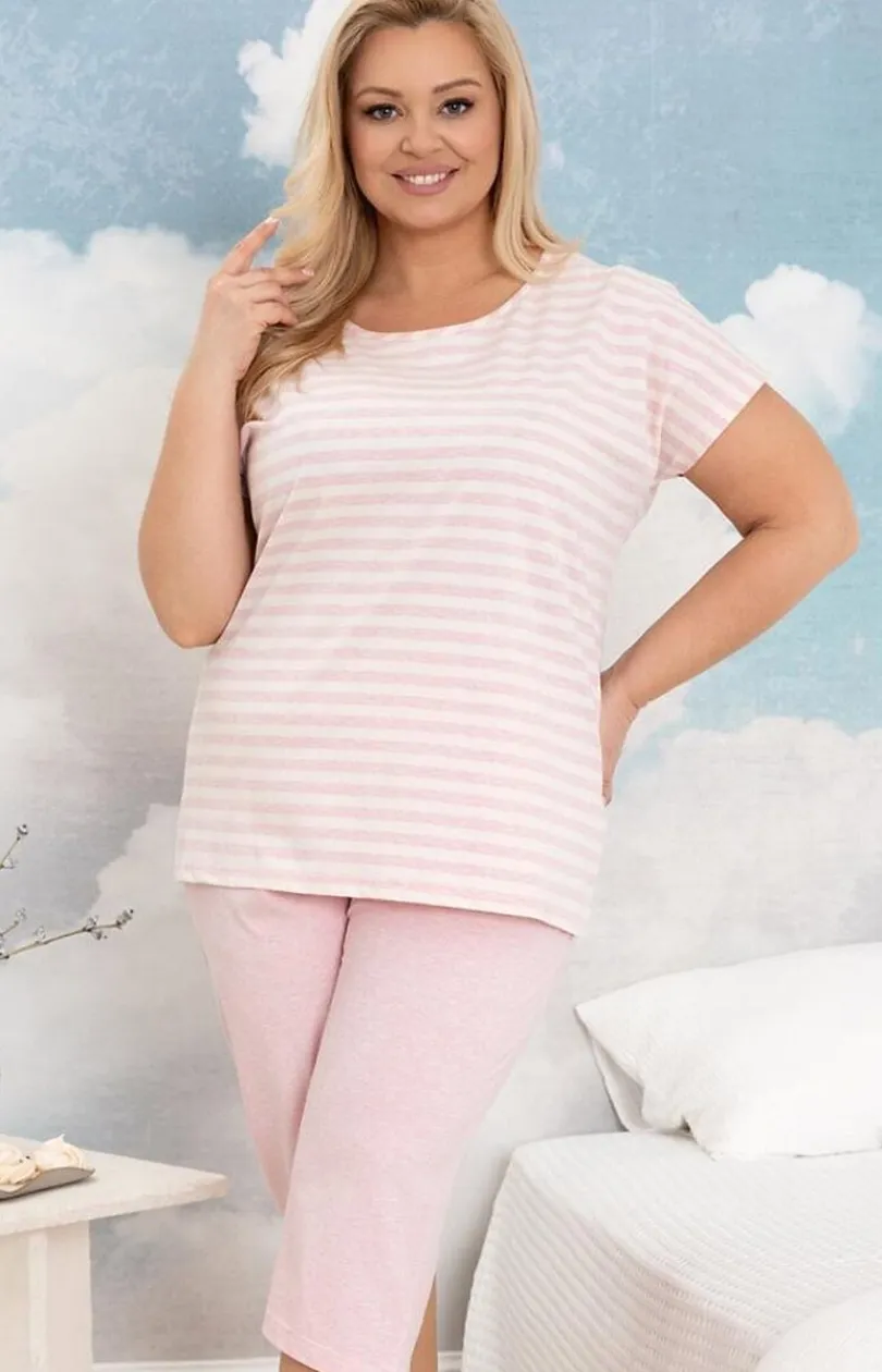 Damskie Regina Ciepłe Piżamy|Piżamy Damskie - Bawełniana piżama damska różowa plus size 4013
