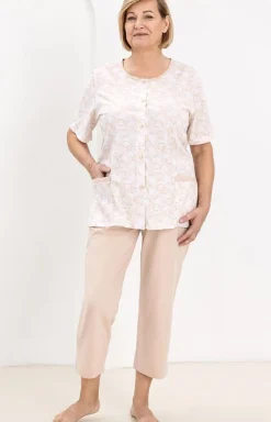 Damskie Regina Piżamy Damskie|Bielizna Ciążowa - Bawełniana piżama damska rozpinana plus size beżowa 738