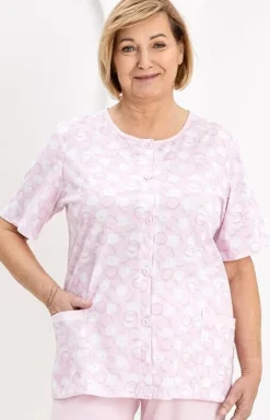 Bawełniana piżama damska rozpinana plus size różowa 738