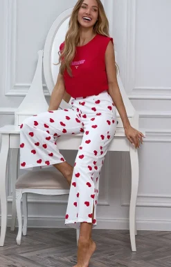 Damskie PURE SIN Piżamy Damskie|Piżamy Dwuczęściowe - Bawełniana piżama damska w serduszka VALENTINE