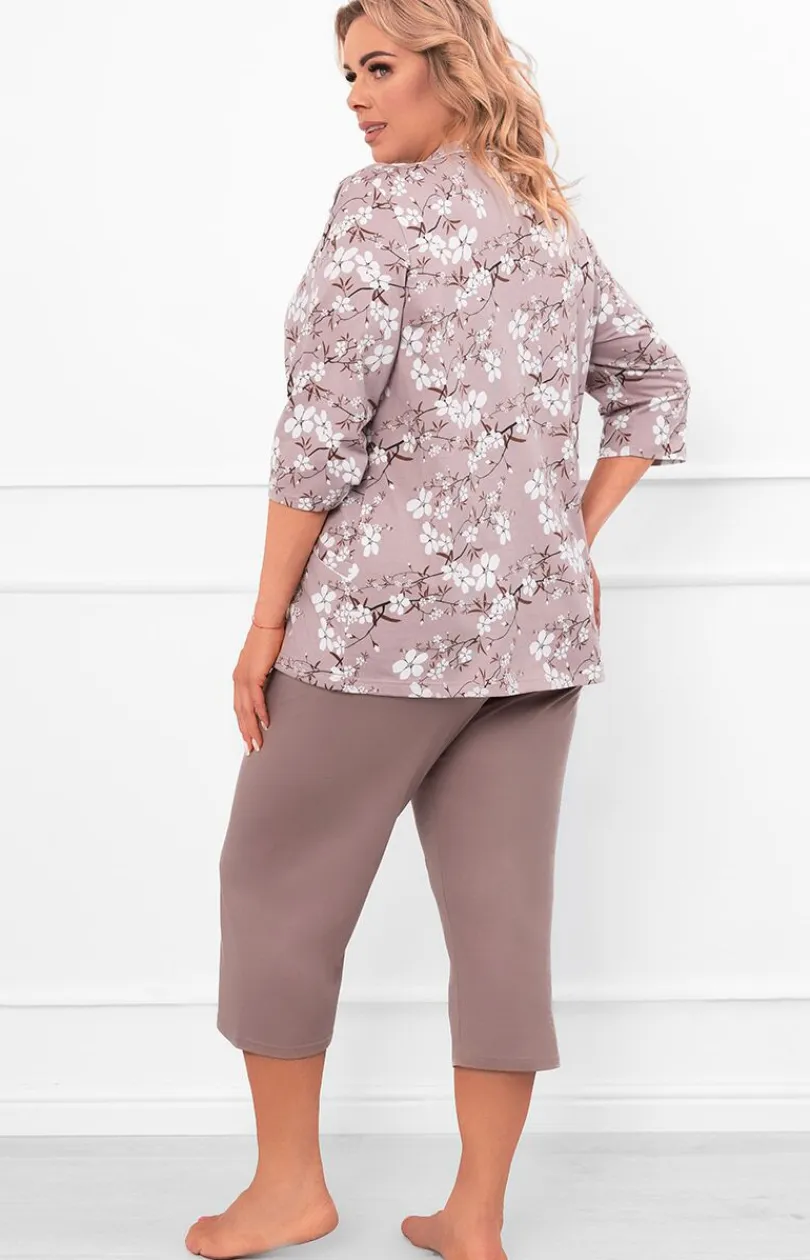 Damskie Italian Fashion Piżamy Damskie Krótkie|Piżamy Damskie - Bawełniana piżaa daska z rękawe i spodniai 3/4 Kiuri