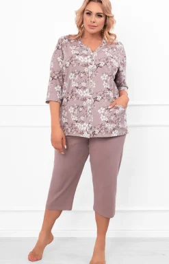 Damskie Italian Fashion Piżamy Damskie Krótkie|Piżamy Damskie - Bawełniana piżaa daska z rękawe i spodniai 3/4 Kiuri