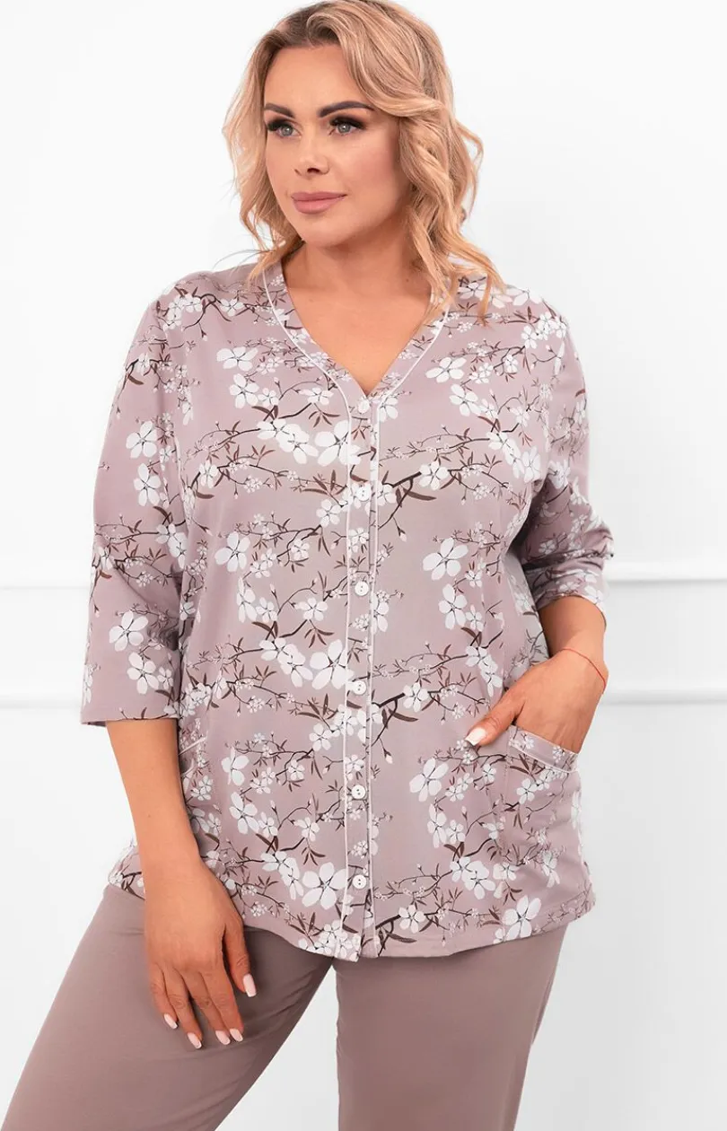 Damskie Italian Fashion Piżamy Damskie Krótkie|Piżamy Damskie - Bawełniana piżaa daska z rękawe i spodniai 3/4 Kiuri