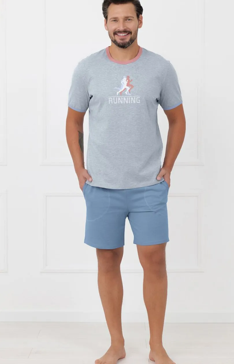 Męskie Italian Fashion Piżamy Męskie - Bawełniana piżaa ęka dwuczęściowa zaro-taowa port
