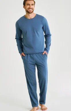 Męskie Taro Piżamy Męskie - Bawełniana piżama męska jeans Lorenzo 3474