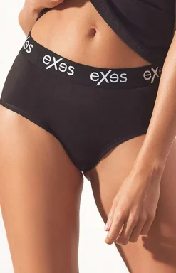 Damskie EXES Figi, Stringi, Panty|Figi Bawełniane - Bawełniane figi damkie wyokie czarne D685