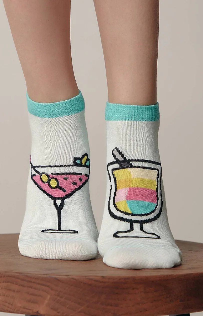 Damskie Conte Skarpetki|Długie Skarpetki - Bawełniane śmieszne skarpetki ze wzorem w drinki