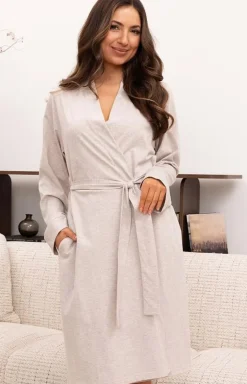 Bawełniany szlafrok damski beżowy plus size 9001