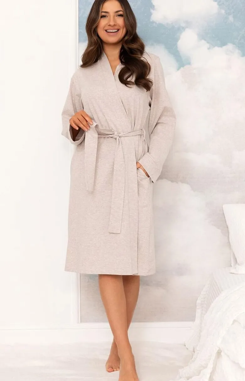Bawełniany szlafrok damski beżowy plus size 9001