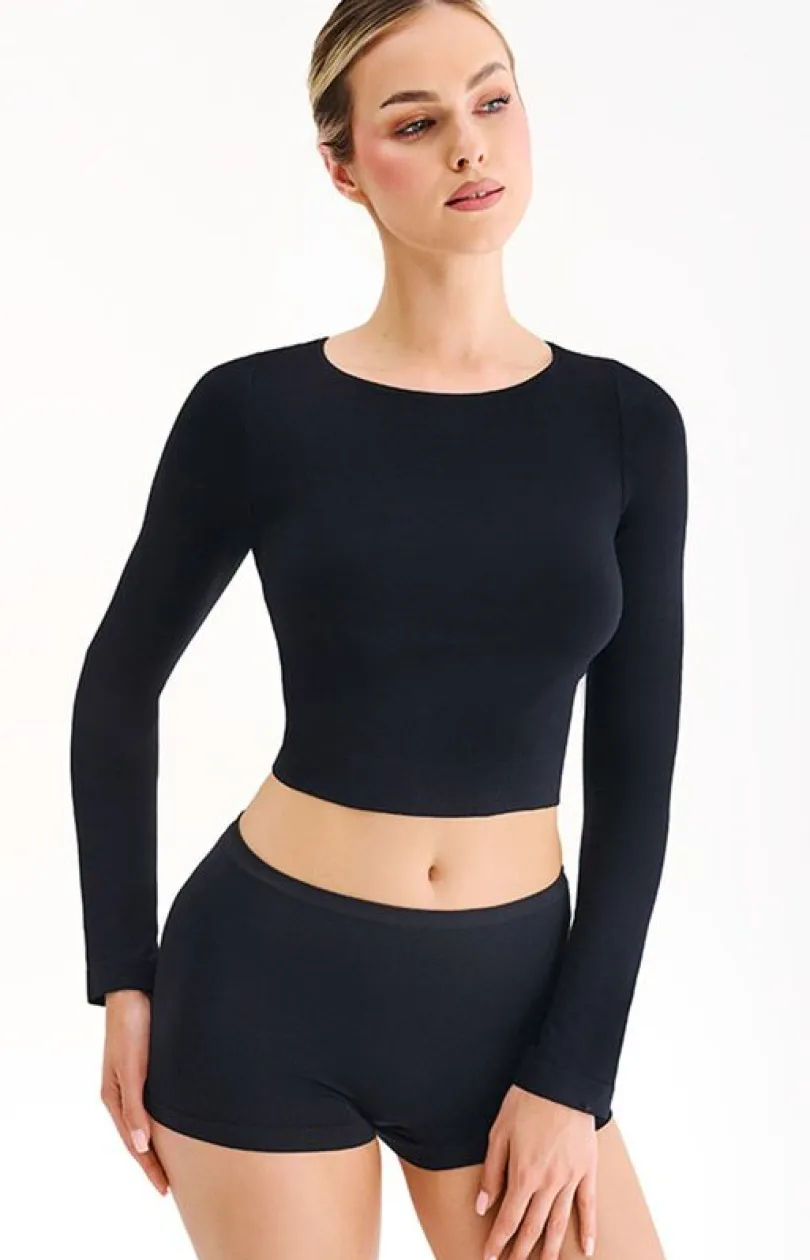 Gabriella Moda - Bezszwowy krótki top z długim rękawem Seamless S117