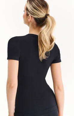 Bezszwowy t-shirt z krótkim rękawem czarny S115