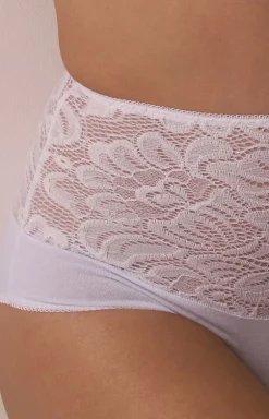 Białe majtki damskie wysokie modelujące z koronkowym pasem 216