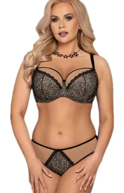 Biustonosz czarno-beżowy półusztywniany semi-soft VB-323