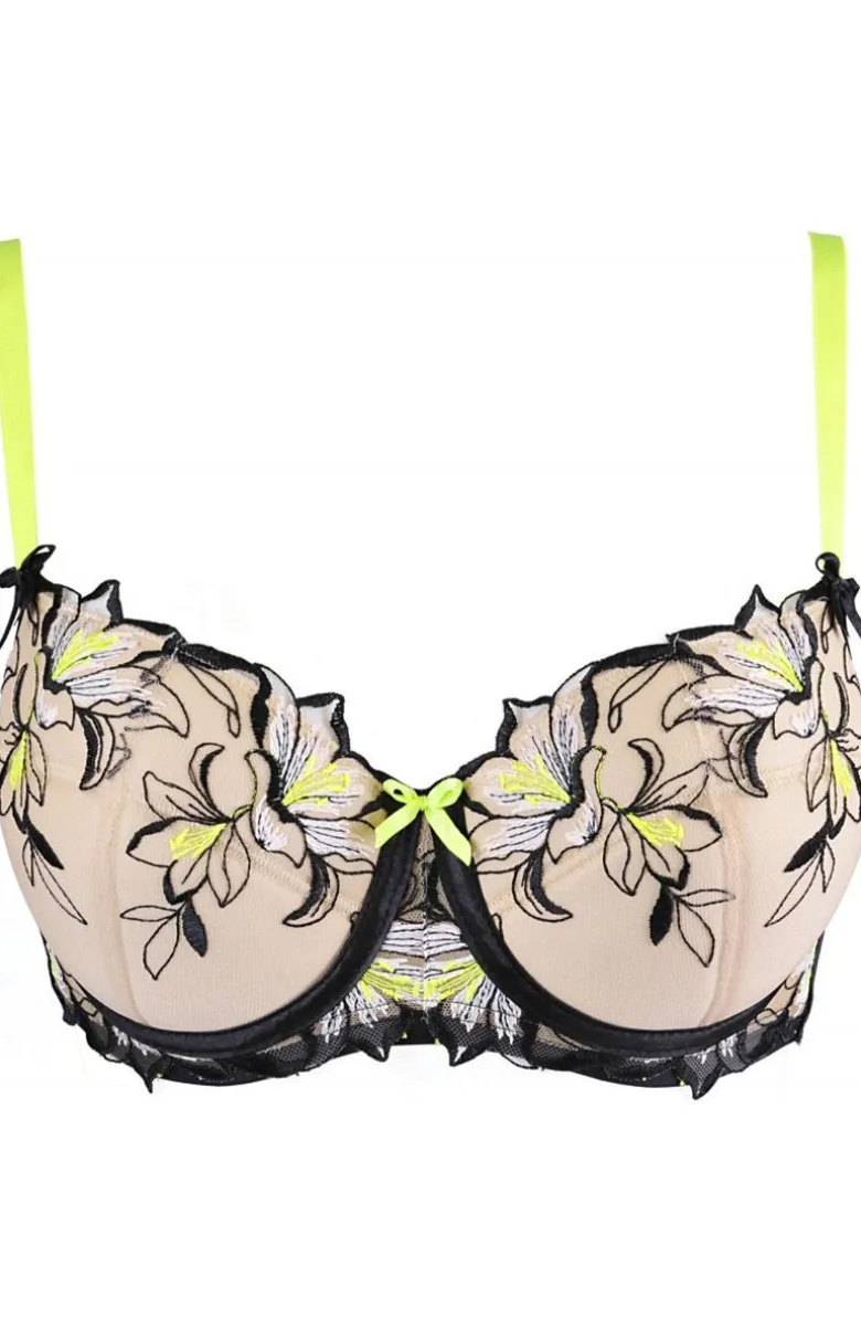 Biustonosz koronkowy push-up z kwiatowym haftem V-10151