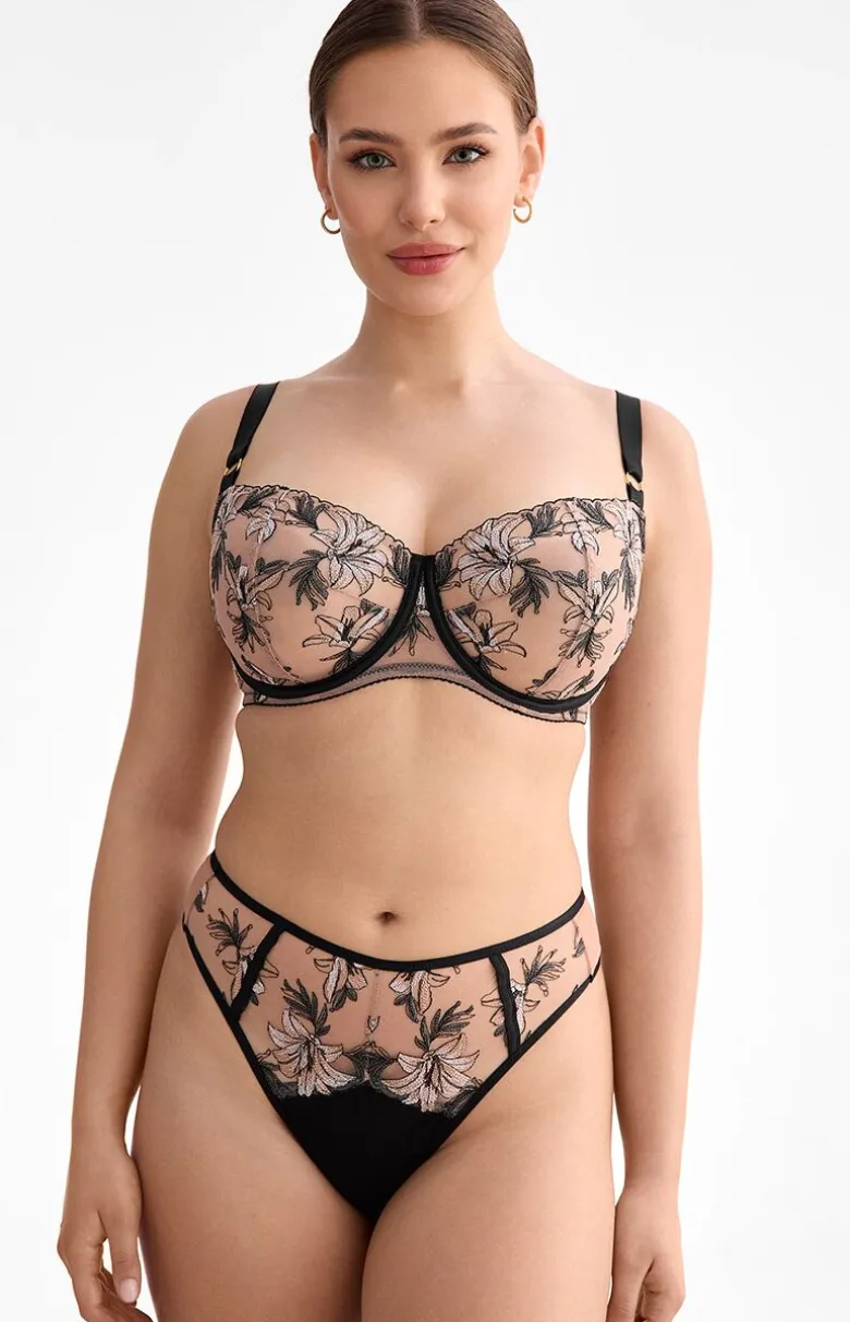 Biustonosz miękki soft balconette beżowo-czarny Salma B139
