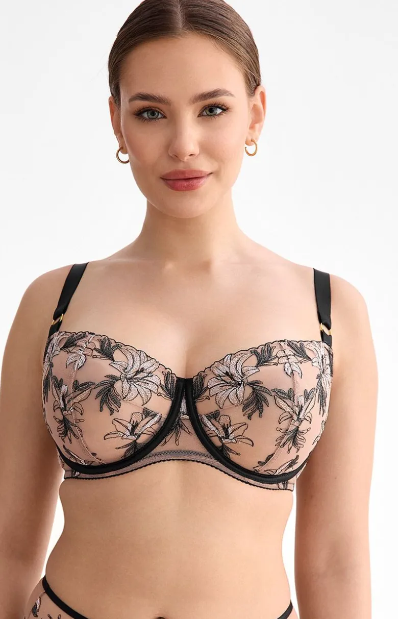 Biustonosz miękki soft balconette beżowo-czarny Salma B139