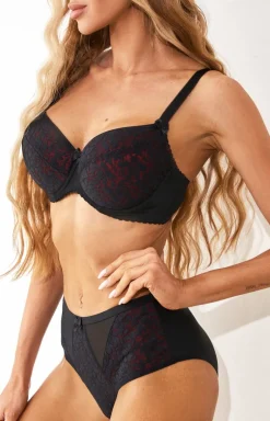 Biustonosz push-up czarno-czerwony Laila