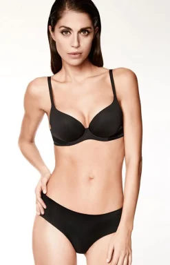 Biustonosz z bawełny organicznej usztywniany na fiszbinach czarny Plunge Extra Cotton Lormar