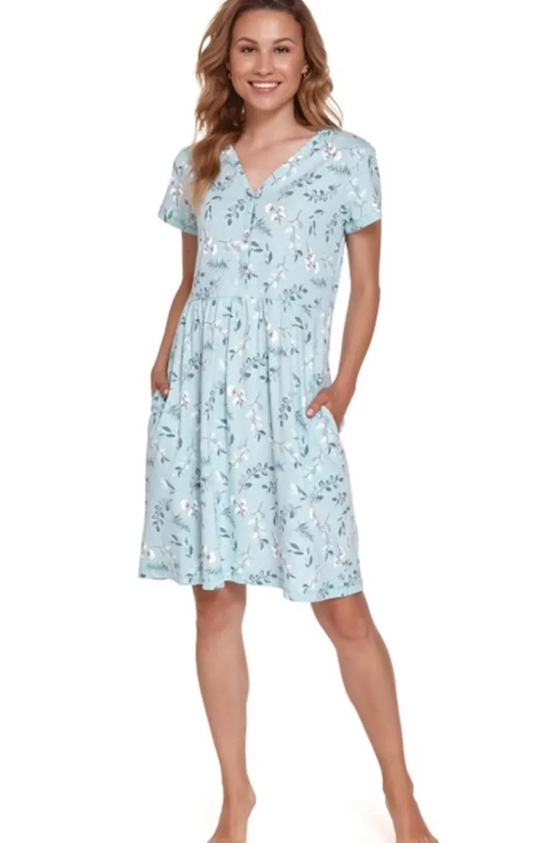 Błękitna koszula nocna w eukaliptusy TCB.9930.POOL_BLUE