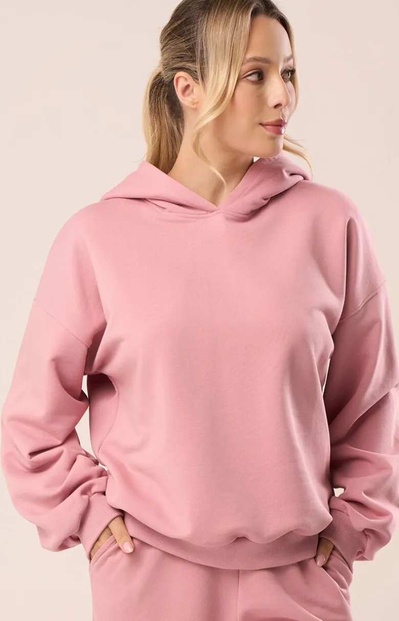 Bluza dresowa damska z kapturem w kolorze antyczny róż 3010