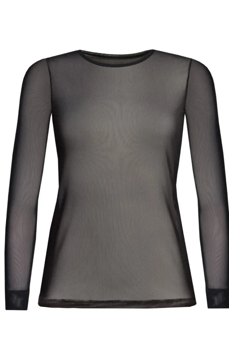 Bluzka damska longsleeve z siateczki przezroczysta czarna 179308