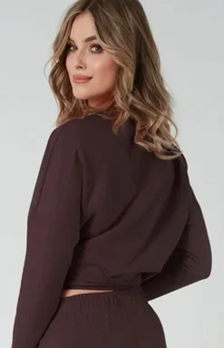 Damskie Italian Fashion Ciepłe Piżamy|Piżamy Damskie Długie - Buzka daka z długi rękawe brązowa adri